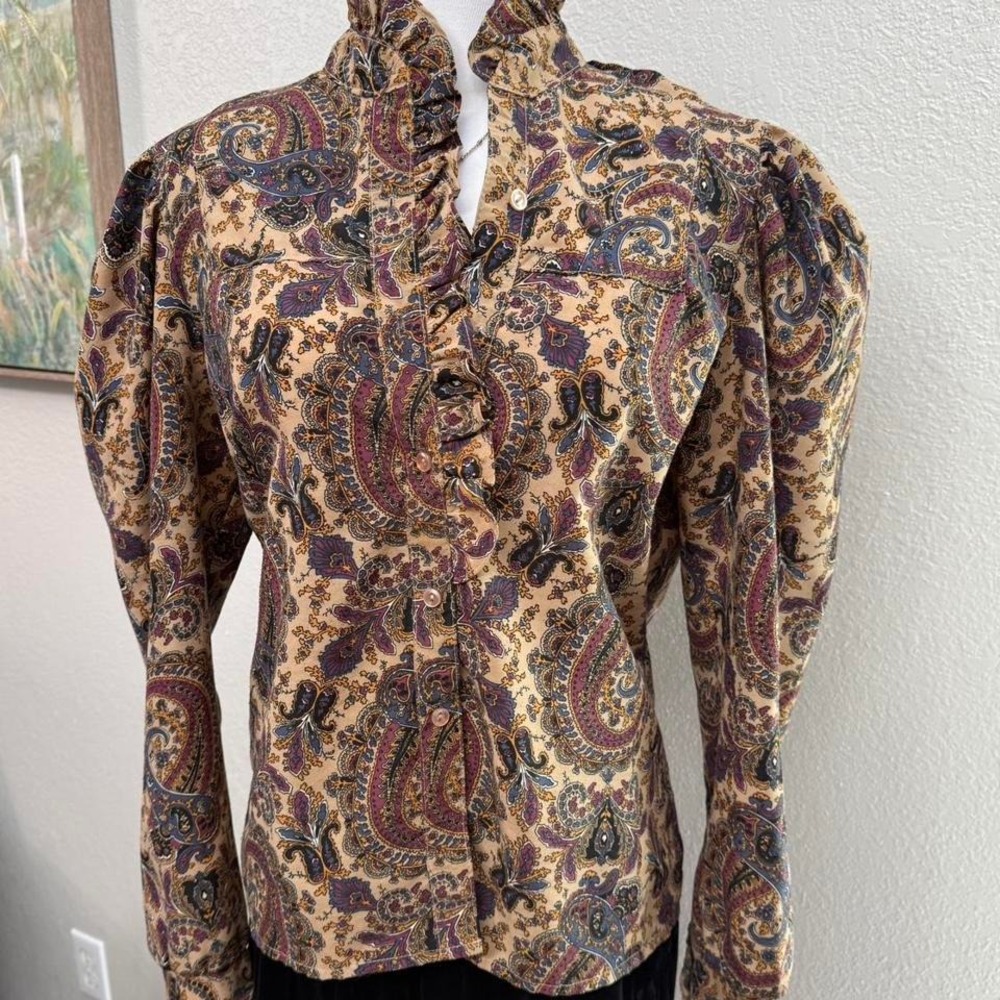 Vintage Miller Stockman Paisley Blouse –‎ Ruffle Collar – Size 11/12